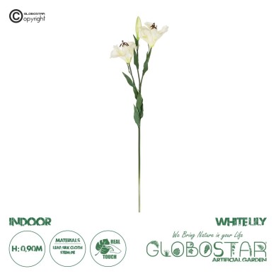 GloboStar® Artificial Garden WHITE LILY BRANCH 21310 Τεχνητό Διακοσμητικό Κλαδί Λευκό Κρίνο Y90cm